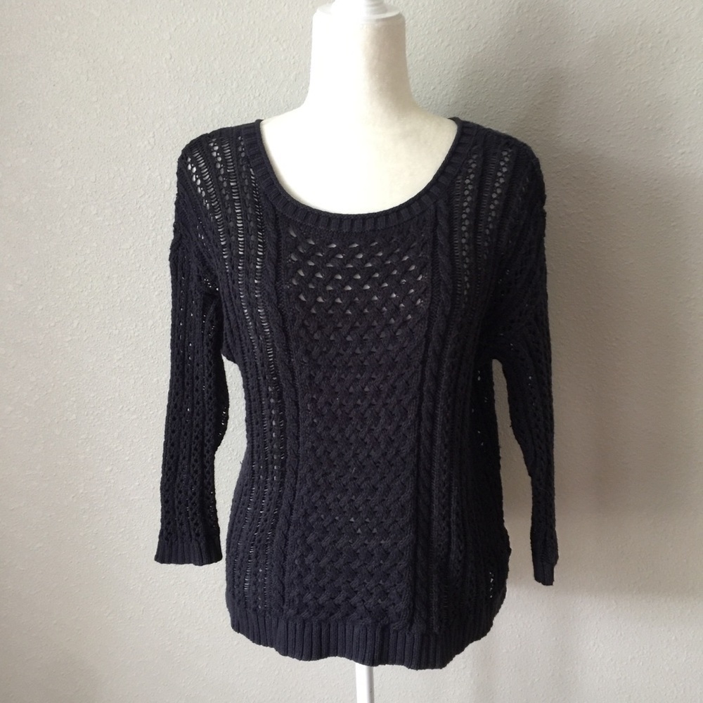 Anthro MOTH Basket Weave Navy Sweater